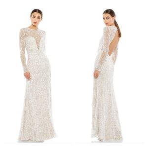Mac Duggal 10821 NWT LONG SLEEVE FLORAL EMBELLISHED GOWN